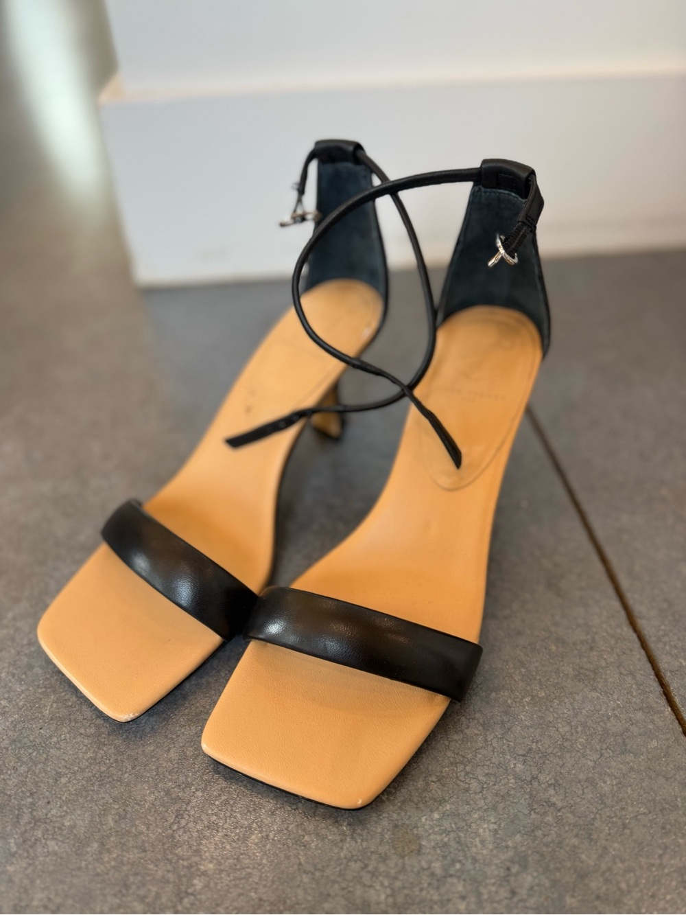 Marc Fisher Black Strap Square-Toe Heels